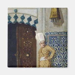 Imã Um eunuch antes da porta do harem