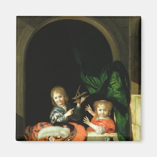 Imã Um gato assistindo dois meninos (Frente)