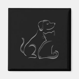 Imã Um Gato E Um Cão Silhoutte Amizade