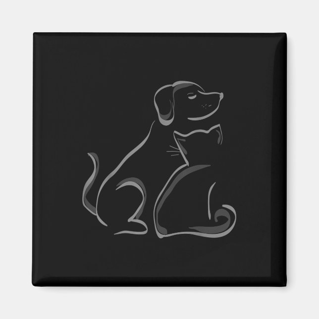 Imã Um Gato E Um Cão Silhoutte Amizade (Frente)