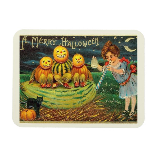 Ímã Um Halloween Feliz, Jack O Lanternas, Rapariga, Vi (Horizontal)