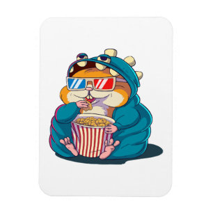 Ímã Um hamster engraçado usando óculos come pipoca