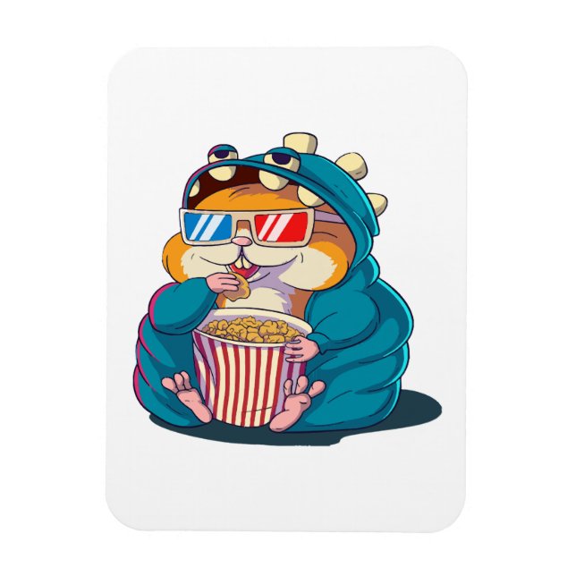 Ímã Um hamster engraçado usando óculos come pipoca (Vertical)