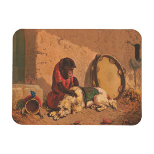 Ímã Um Macaco E Um Cachorro Com Um Grande Tambourino