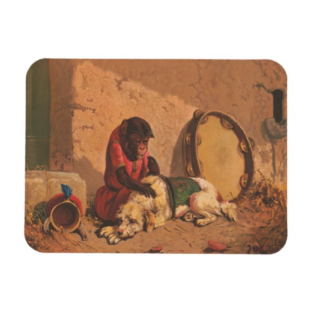 Ímã Um Macaco E Um Cachorro Com Um Grande Tambourino (Horizontal)