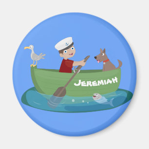 Imã Um marinheiro e um cartoon de barco a remos de um 