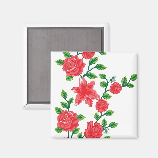 Imã um monte de flores vermelhas num fundo branco (Front/Back)