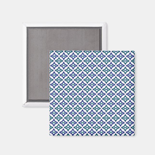 Imã um padrão azul e verde com fundo branco (Front/Back)