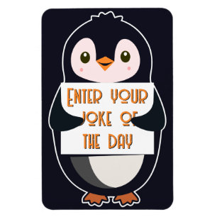 Ímã Um pinguim segurando um sinal com texto personaliz