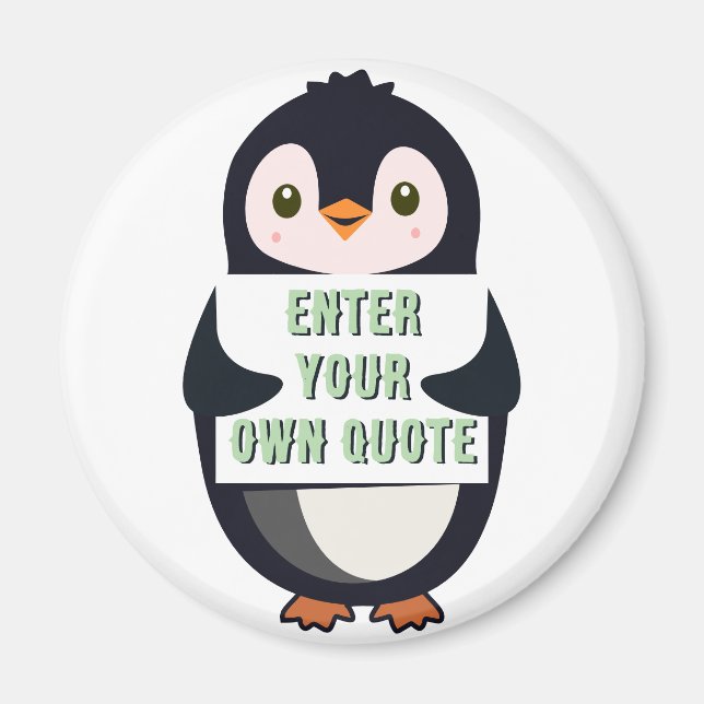 Imã Um pinguim segurando um sinal com texto personaliz (Frente)