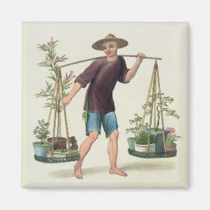 Imã Um porteiro com árvores e flores de fruta, chapei