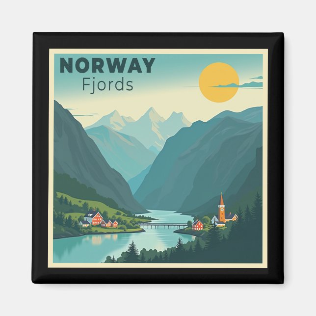 Imã Um Poster de viagens Clássico Nostálgico - Fjords  (Frente)