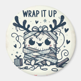 Imã Um presente de monstro feliz de Natal embrulhado