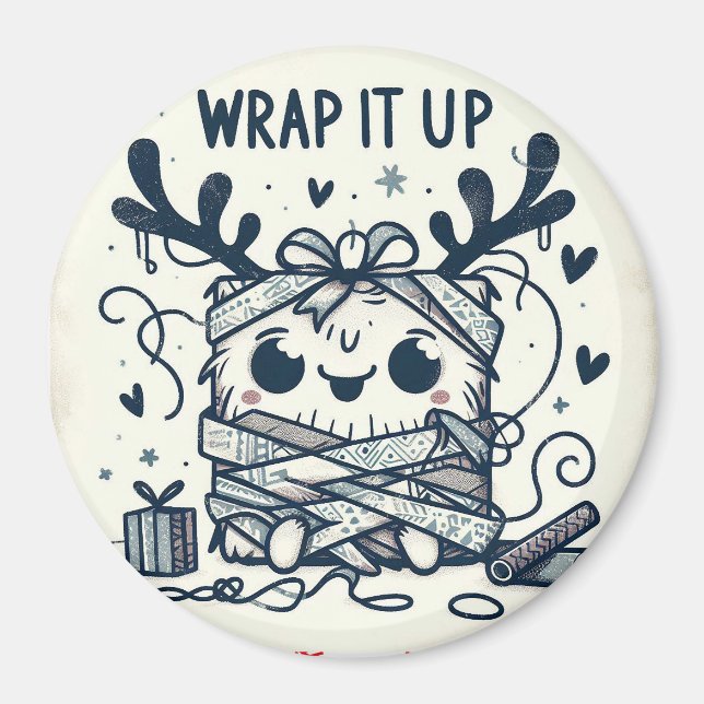 Imã Um presente de monstro feliz de Natal embrulhado (Frente)