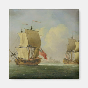 Imã Um Sloop inglês e uma fragata em uma brisa clara