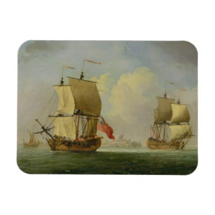 Ímã Um Sloop inglês e uma fragata em uma brisa clara
