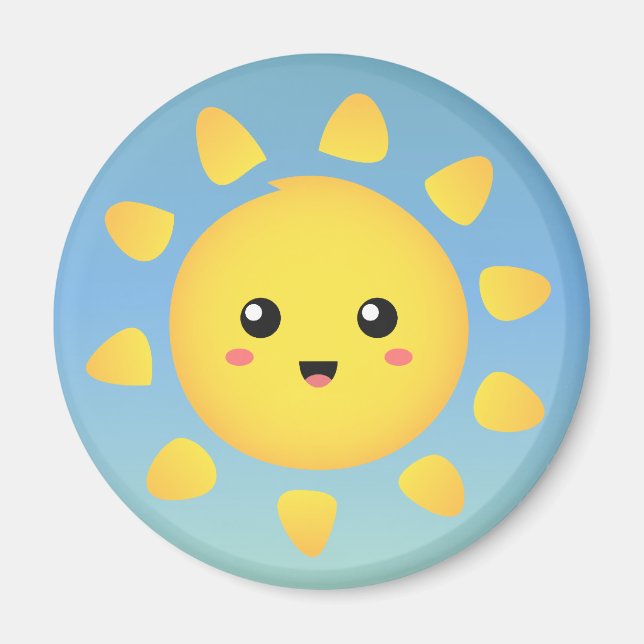 Imã Um sol fofo e feliz que brilha intensamente ao red (Frente)