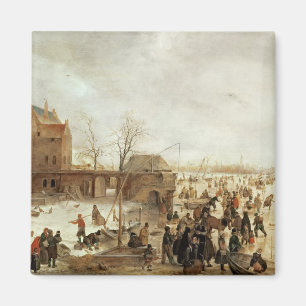 Imã Uma cena no gelo perto de uma cidade, c.1615