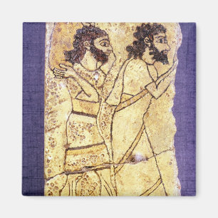 Imã Uma chapa que descreve um passeio de dois homens