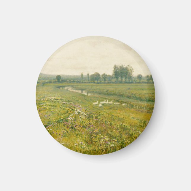 Imã Uma extensa paisagem de prado com gansos (Frente)