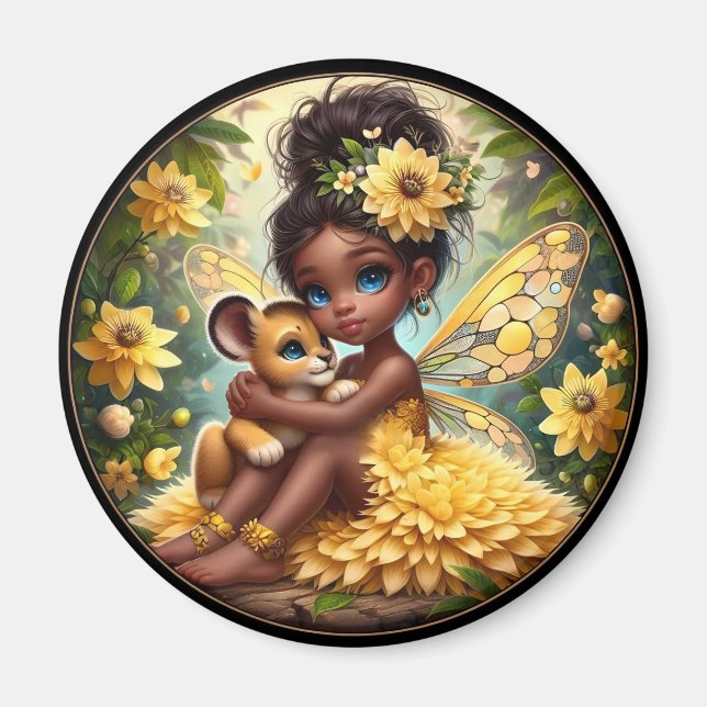 Imã Uma Fada e seu Cubo Leão - Amarelo - Magneta (Frente)