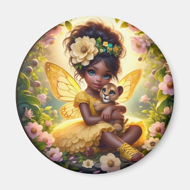 Imã Uma Fada e seu Cubo Leão - Amarelo - Magneta (Frente)