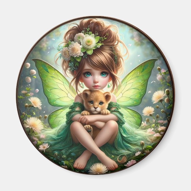 Imã Uma Fada e seu Cubo Leão - Magneta Verde (Frente)