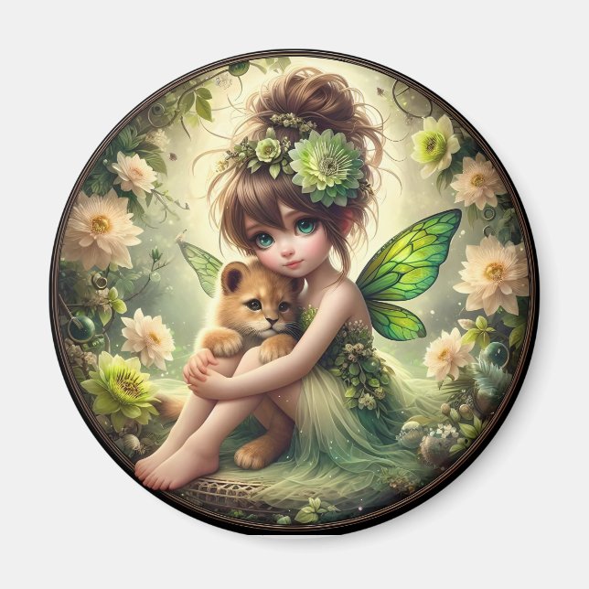 Imã Uma Fada e seu Cubo Leão - Magneta Verde (Frente)