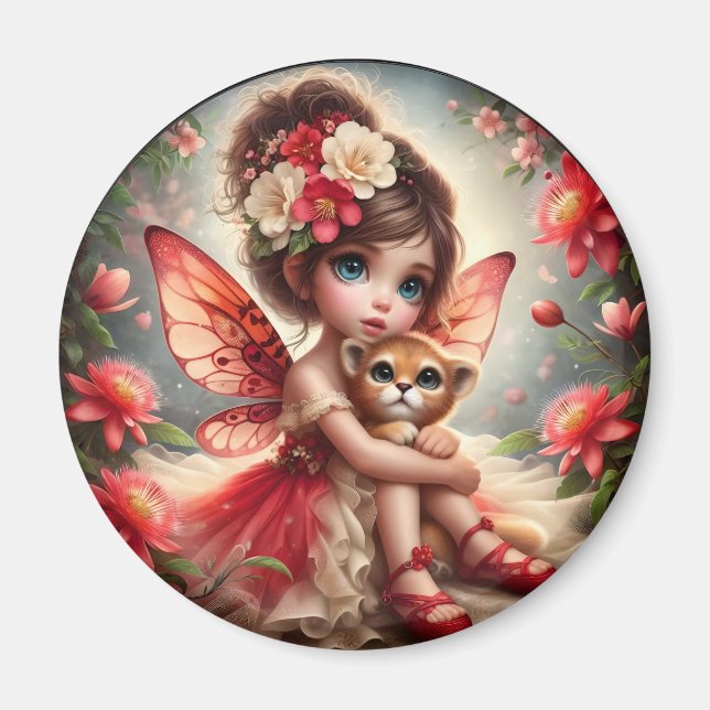 Imã Uma Fada e seu Cubo Leão - Magneta Vermelha (Frente)