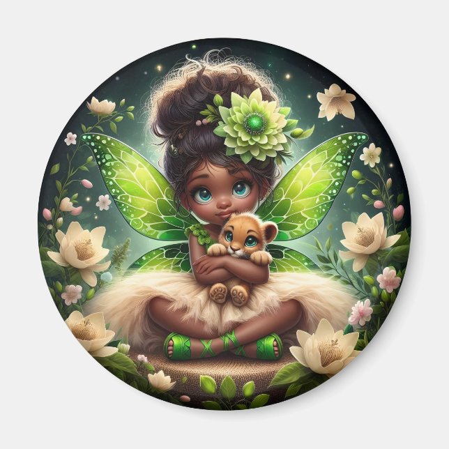 Imã Uma Fada e seu Cubo Leão - Verde - Magneta (Frente)