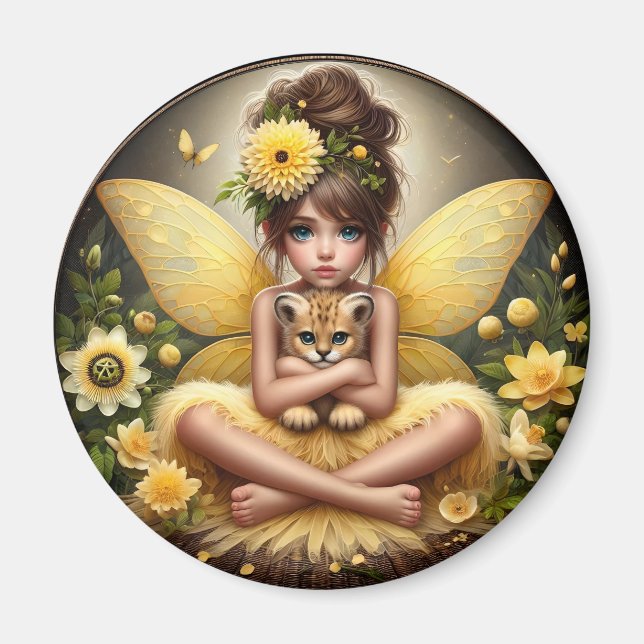 Imã Uma Fada e seu Cubo-Leopardo - Magneta Amarela (Frente)