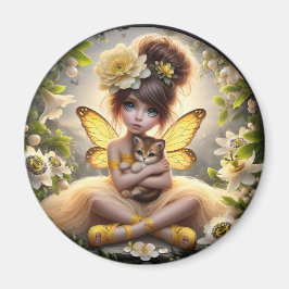 Imã Uma Fada e seu Filhote de Leão - ímã Amarelo