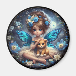 Imã Uma Fada e seu Filhote de Leão - Ímã Azul