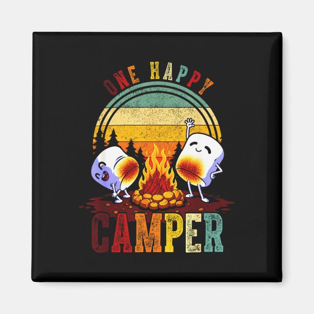 Imã Uma feliz viagem de acampamento retrô de marshmall (Frente)
