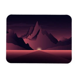 Ímã Uma ilustração de pôr do sol na montanha      