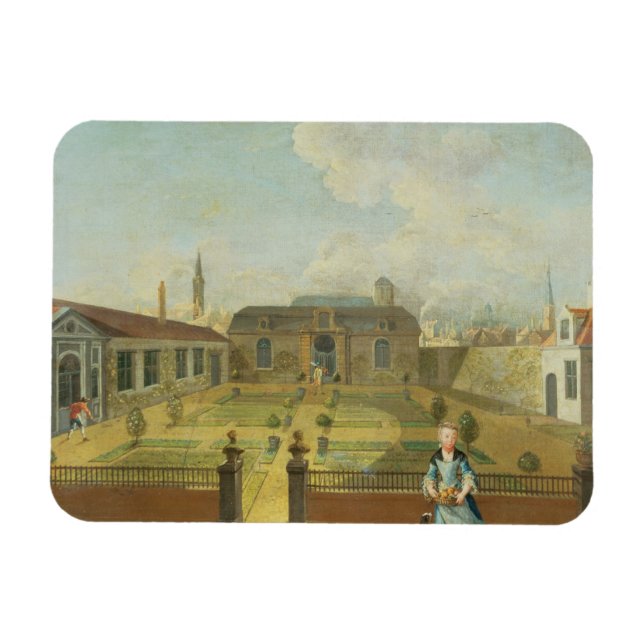 Ímã Uma Jovem com seu Cachorro em frente a um Jardim ( (Horizontal)