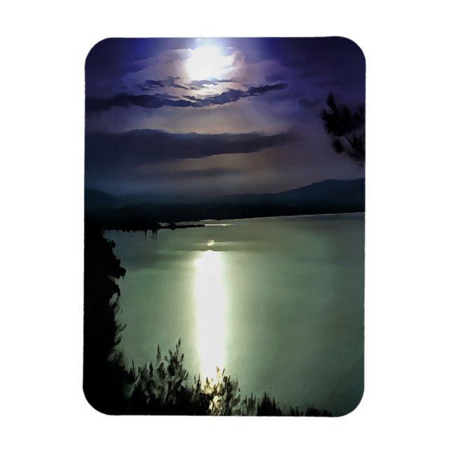 Ímã Uma Lua Cheia Que Reflete A Arte Náutica Do Egeu (Vertical)