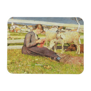 Ímã Uma menina que faz malha, 1888 (óleo em canvas)