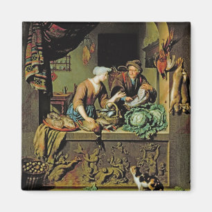 Imã Uma mulher e um Peddler dos peixes, 1713 (óleo no