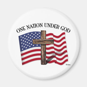 Imã Uma Nação Sob Deus com cruz robusta e bandeira dos