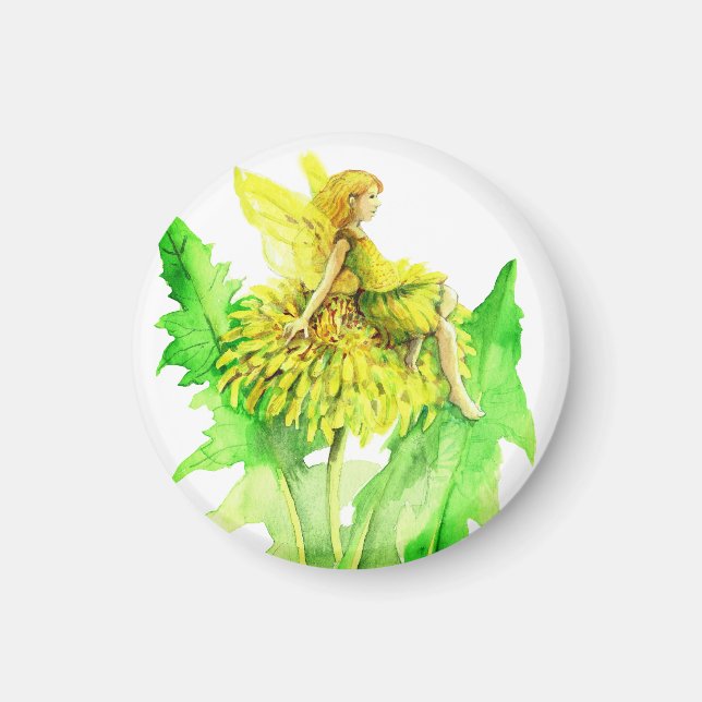 Imã Uma pintura de cor d'água fada e dandelion (Frente)