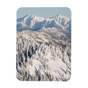 Ímã Uma vista cénico de montanhas nevado e de árvore