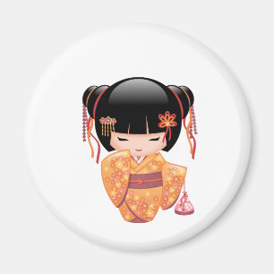Imã Ume Kokeshi Doll - Garota japonesa Peach Geisha