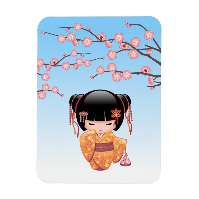 Ímã Ume Kokeshi Doll - Japonesa Geisha Girl Blue (Vertical)