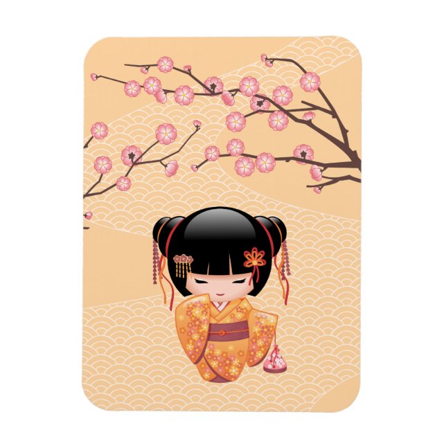 Ímã Ume Kokeshi Doll - Rapariga Peach Geisha Japonesa (Vertical)