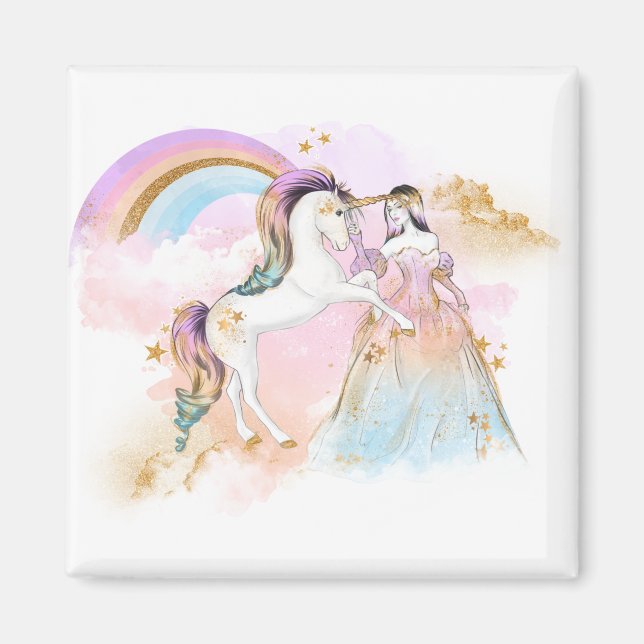 Imã Unicorn Clipart Rainbow Fairytale (Frente)