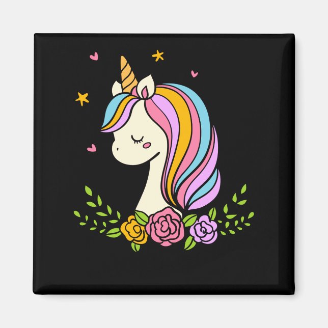 Imã Unicorn Cute Whimsical Girly D Name  (Frente)
