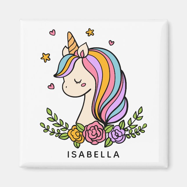 Imã Unicorn Cute Whimsical Girly Personalised Name (Frente)
