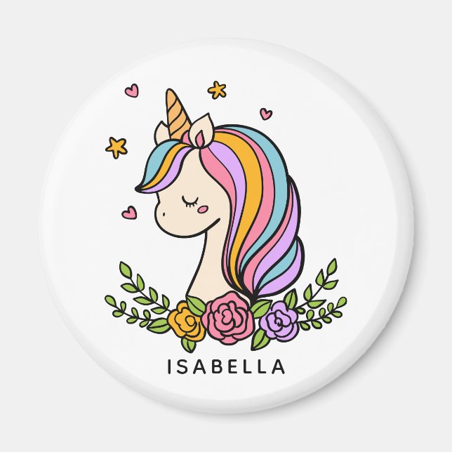 Imã Unicorn Cute Whimsical Girly Personalised Name (Frente)