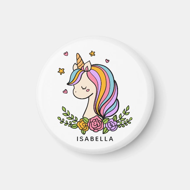 Imã Unicorn Cute Whimsical Girly Personalised Name (Frente)
